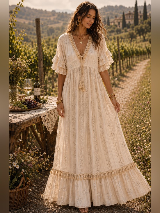 Anthropologie Dresses & Skirts - Me 2 Magic by Anthropologie Metallic Lurex Gold Boho Maxi Dress NWOT Size Large